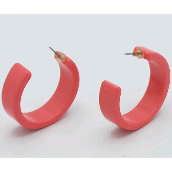 Vintage 1980s Pink Fushia Chunky Acrylic Rhinestone C Hoop Lightweight Earrings - Picture 2 of 5